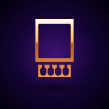 Altın Açık kibrit kutusu ve siyah arkaplanda izole edilmiş kibrit kutusu. Vektör İllüstrasyonu.