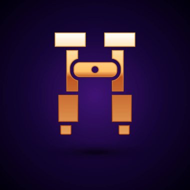 Siyah arkaplanda izole edilmiş altın dürbün simgesi. Yazılım işareti bul. Casus ekipman sembolü. Vektör İllüstrasyonu.