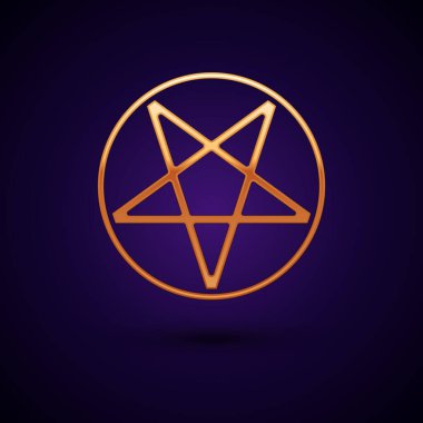 Siyah arkaplanda izole edilmiş bir daire simgesinde altın pentagram. Sihirli okült yıldız sembolü. Vektör İllüstrasyonu.