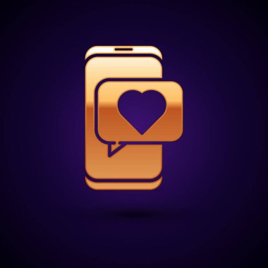 Gold Online randevu uygulaması ve sohbet simgesi siyah arkaplanda izole edildi. Uluslararası Mutlu Kadınlar Günü. Vektör İllüstrasyonu.