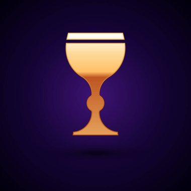 Siyah arkaplanda izole edilmiş altın şarap kadehi ikonu. Şarap kadehi ikonu. Kadeh işareti. Cam levhası. Mutlu Paskalyalar. Vektör İllüstrasyonu.