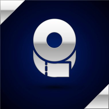 Gümüş tuvalet kağıdı rulosu simgesi koyu mavi arkaplanda izole edilmiş. Vektör İllüstrasyonu.