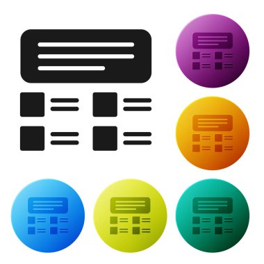 Siyah Online sınav, test, araştırma veya kontrol listesi simgesi beyaz arkaplanda izole edildi. Sınav listesi. E-eğitim konsepti. Simgeleri renk daire düğmelerine ayarla. Vektör İllüstrasyonu.