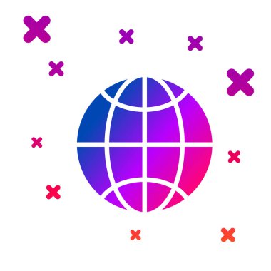 Renk Küresel teknolojisi veya sosyal ağ simgesi beyaz arkaplanda izole edildi. Kademeli rastgele dinamik şekiller. Vektör İllüstrasyonu.