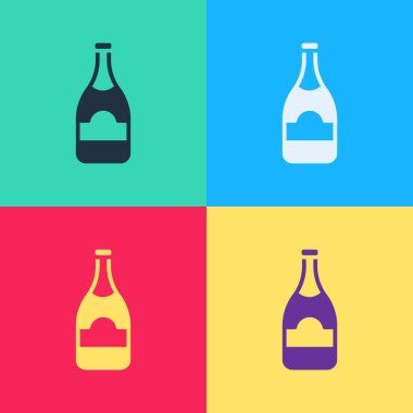 Pop Art Şampanya şişesi ikonu renkli arka planda izole edilmiş. Vektör.