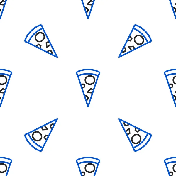 Línea Rebanada Icono Pizza Aislado Patrón Sin Costuras Sobre Fondo — Vector de stock