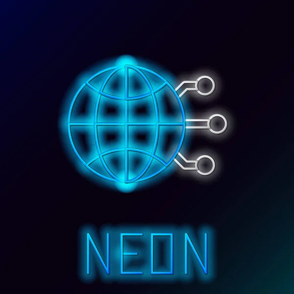 Glödande Neon Line Global Teknik Eller Sociala Nätverk Ikon Isolerad — Stock vektor