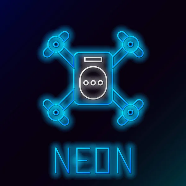 Linea Neon Incandescente Drone Volante Con Action Video Camera Icona — Vettoriale Stock