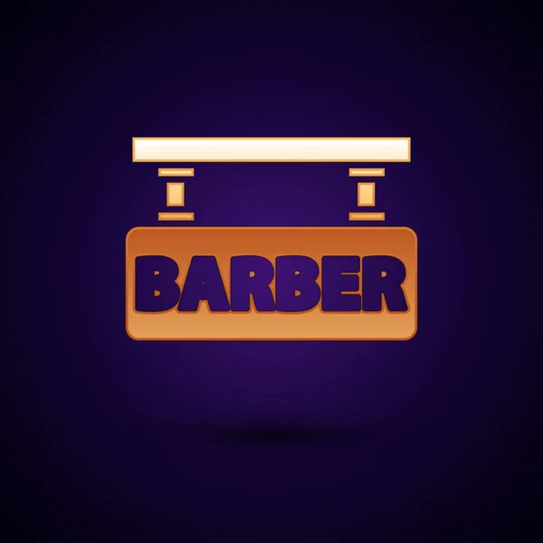 Ícone Barbearia Ouro Isolado Fundo Azul Escuro Logotipo Cabeleireiro Tabuleta — Vetor de Stock