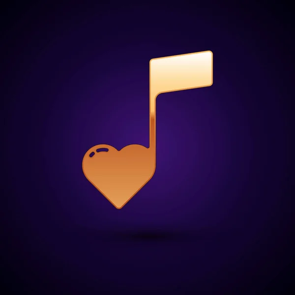 Gold Music Note Tone Hearts Icon Isolated Dark Blue Background — Stock Vector