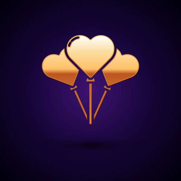 Goldballons Herzform Mit Schleifensymbol Isoliert Auf Dunkelblauem Hintergrund Vektorillustration — Stockvektor