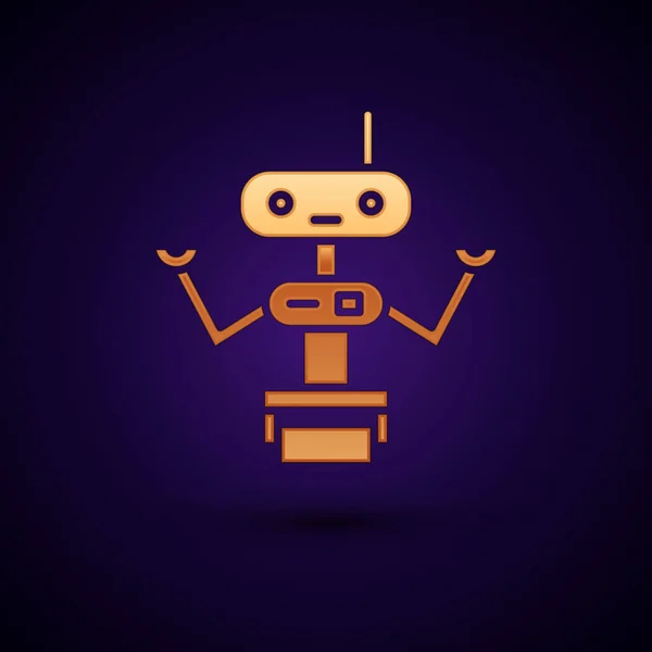 Gold Robot Ikonen Isolerad Svart Bakgrund Vektor Illustration — Stock vektor