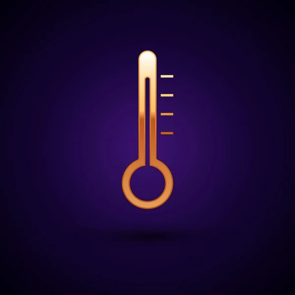 Termometro Meteorologia Oro Icona Misurazione Isolato Sfondo Nero Apparecchiatura Termometrica — Vettoriale Stock