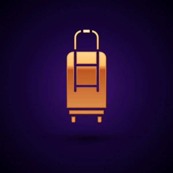 Gold Suitcase Travel Icon Isolated Black Background Traveling Baggage Sign — Stock Vector