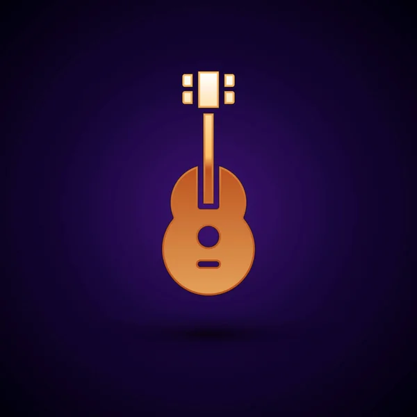 Icono Guitarra Dorada Aislado Sobre Fondo Negro Guitarra Acústica Instrumento — Vector de stock