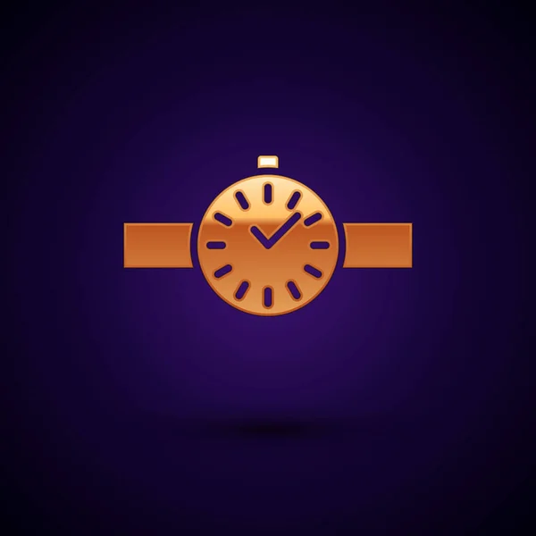 Золотий Наручний Годинник Ізольовано Чорному Тлі Піктограма Наручного Годинника Векторна — стоковий вектор