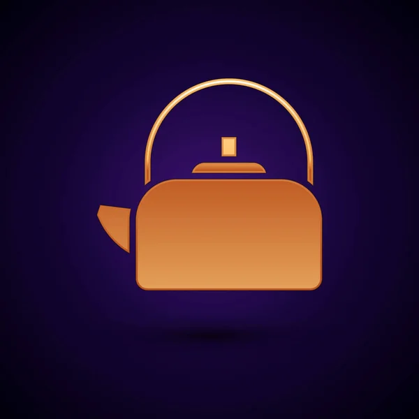 Goldener Wasserkocher Mit Griff Symbol Isoliert Auf Schwarzem Hintergrund Teekanne — Stockvektor