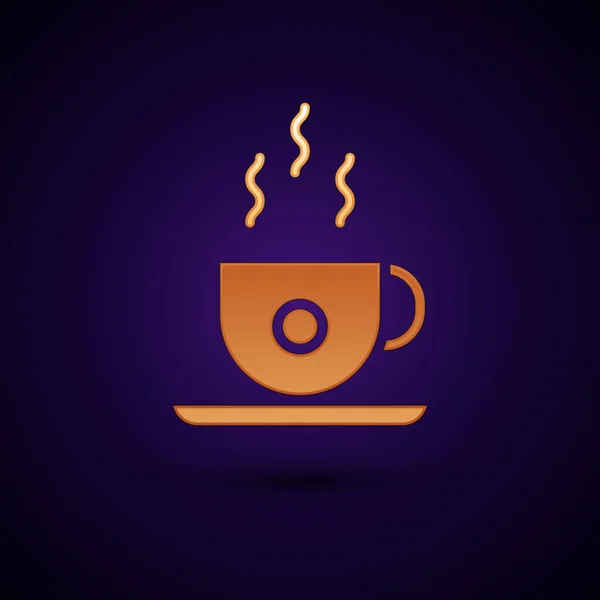 Χρυσό Εικονίδιο Φλιτζάνι Καφέ Απομονώνεται Μαύρο Φόντο Φλιτζάνι Τσαγιού Καφέ — Διανυσματικό Αρχείο