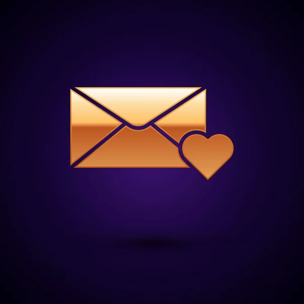 Χρυσός Φάκελος Εικονίδιο Μαρτίου Μαύρο Φόντο Μήνυμα Αγάπης Γράμμα Αγάπης — Διανυσματικό Αρχείο