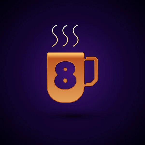 Gold Kaffeetasse Mit März Symbol Isoliert Auf Schwarzem Hintergrund Teetasse — Stockvektor