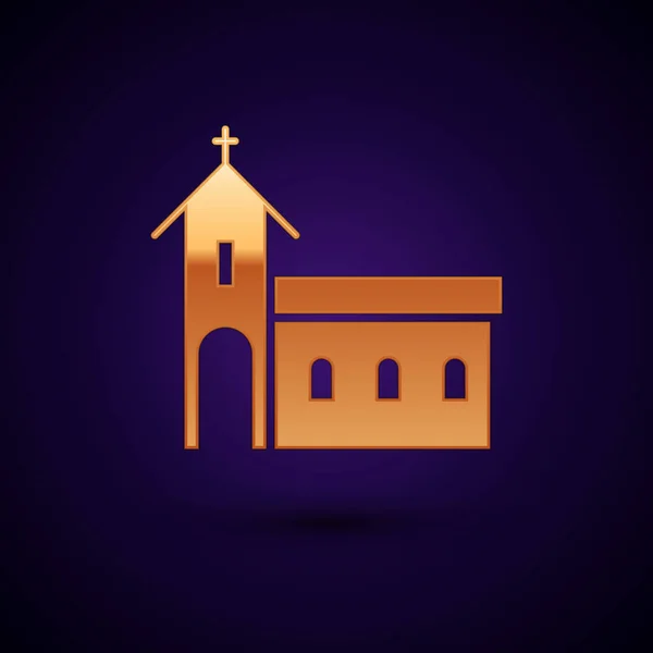 Gold Church Building Icon Isolated Black Background Christian Church Religion — Stock Vector