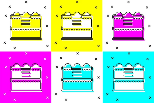 Establecer Icono Pastel Aislado Fondo Color Feliz Cumpleaños Vector — Vector de stock