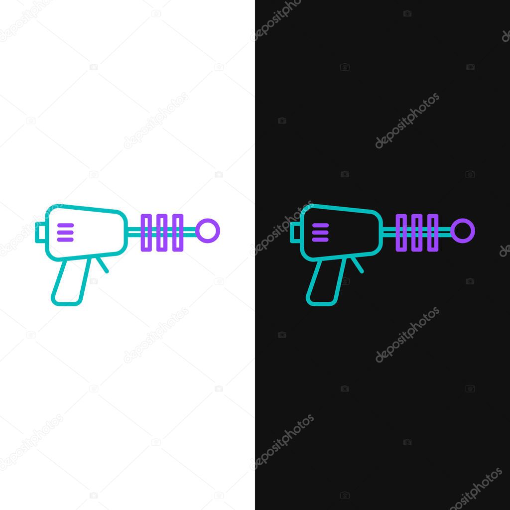 Line Ray gun icon isolated on white and black background. Laser weapon. Space blaster. Colorful outline concept. Vector.