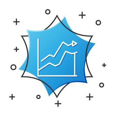Beyaz çizgi petrol fiyat artışı simgesi beyaz arka planda izole edildi. Petrol endüstrisi krizi konsepti. Mavi altıgen düğmesi. Vektör İllüstrasyonu.