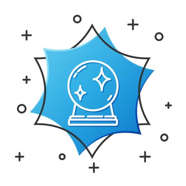 Beyaz çizgi sihirli top ikonu beyaz arkaplanda izole edildi. Kristal küre. Mavi altıgen düğmesi. Vektör İllüstrasyonu.