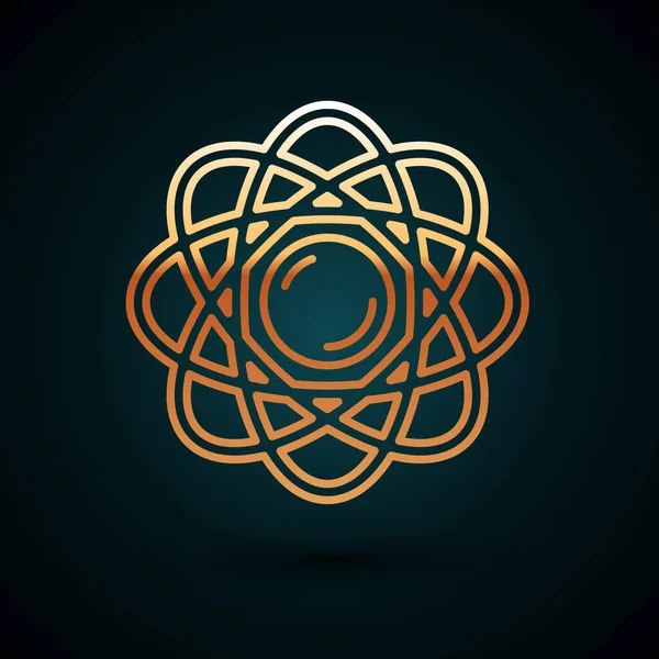 Золота Лінія Значок Atom Ізольовано Темно Синьому Фоні Символ Науки — стоковий вектор