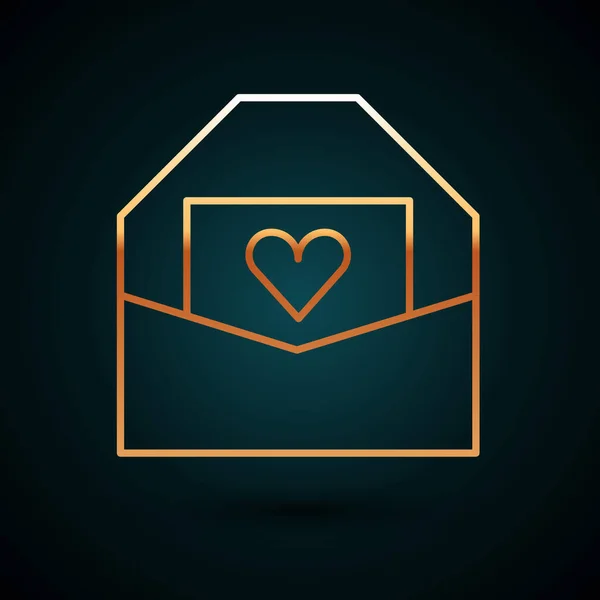 Envelope Linha Ouro Com Ícone Coração Valentine Isolado Fundo Azul —  Vetores de Stock