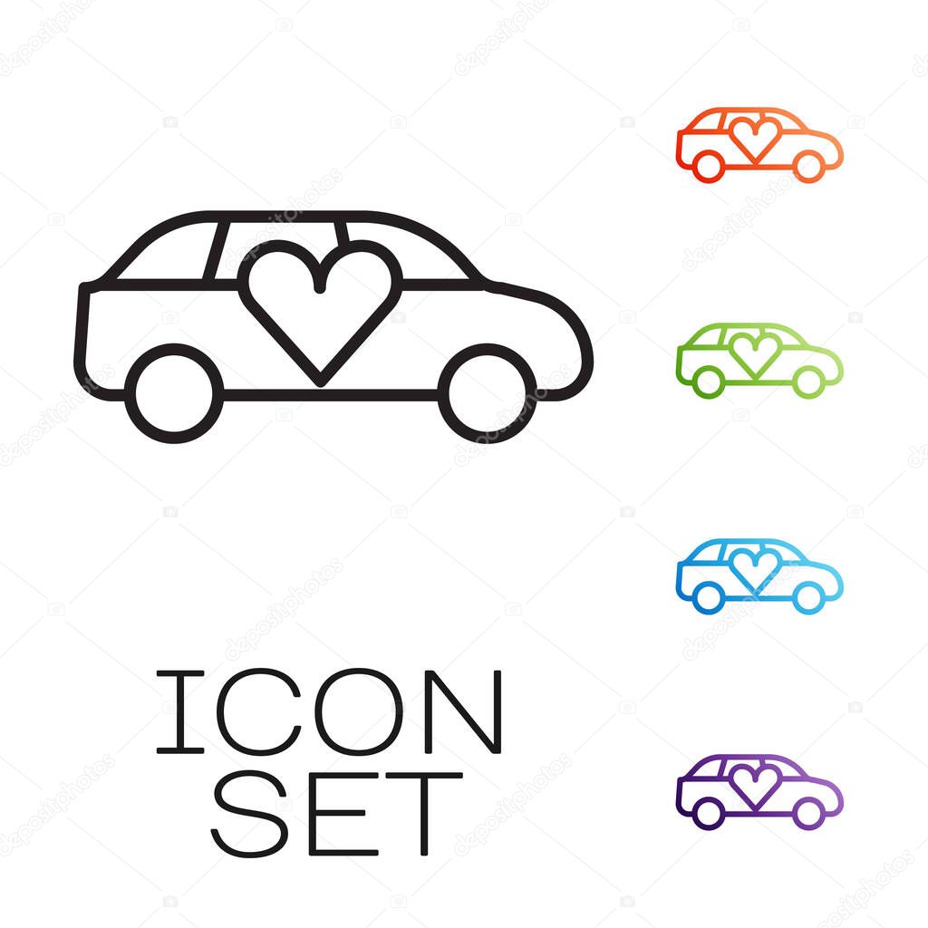 Black line Luxury limousine car icon isolated on white background. For world premiere celebrities and guests poster. Set icons colorful. Vector.