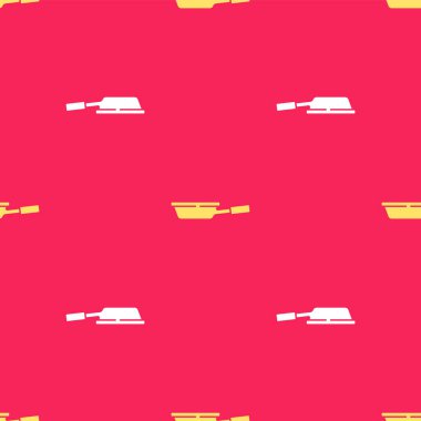 Sarı Kızartma simgesi kırmızı arkaplanda izole edilmiş pürüzsüz desen. Kızartma veya kızartma gıda sembolü. Vektör.