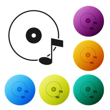 Siyah Vinil disk simgesi beyaz arkaplanda izole edildi. Simgeleri renk daire düğmelerine ayarla. Vektör.