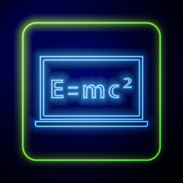 Glowing Neon Math System Equation Solution Chalkboard Icon Isolated Blue — Stock Vector