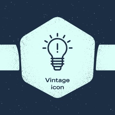 Mavi arka plan üzerinde izole fikir simgesi kavramı ile Grunge hattı Ampul. Enerji ve fikir sembolü. İlham kavramı. Tek renkli vintage çizim. Vektör İllüstrasyonu.