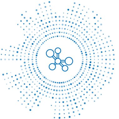 Mavi çizgi Molekül simgesi beyaz arkaplanda izole edildi. Kimya moleküllerinin yapısı, fen öğretmenlerinin yenilikçi eğitim posteri. Soyut çember rastgele noktalar. Vektör.