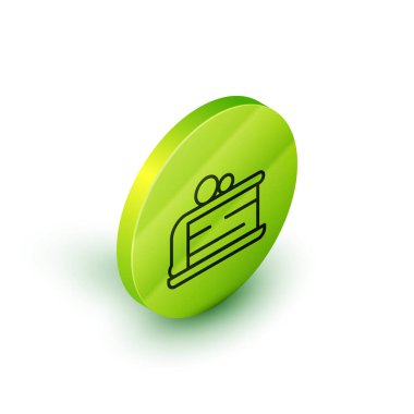 Beyaz arkaplanda izole edilmiş Isome çizgisi pasta simgesi. Doğum günün kutlu olsun. Yeşil daire düğmesi. Vektör.