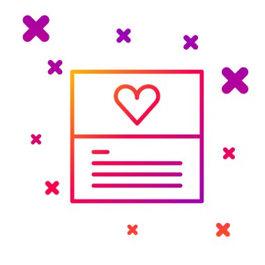 Beyaz arkaplanda renk çizgisi tebrik kartı simgesi izole edildi. Kutlama için davetiye ya da tebrik kartı şablonu. Kademeli rastgele dinamik şekiller. Vektör.