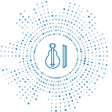 Mavi çizgi keman simgesi beyaz arkaplanda izole edildi. Müzik aleti. Soyut çember rastgele noktalar. Vektör.