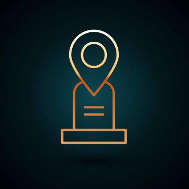 Altın çizgili mezar yeri simgesi koyu mavi arkaplanda izole edilmiş. Vektör.