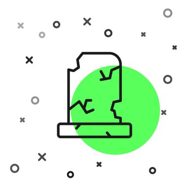 Beyaz arka planda izole edilmiş mezar taşı simgesi olan siyah çizgi. Vektör.