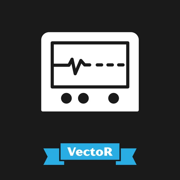 White Beat Dead Monitor Icoon Geïsoleerd Zwarte Achtergrond Ecg Toont — Stockvector