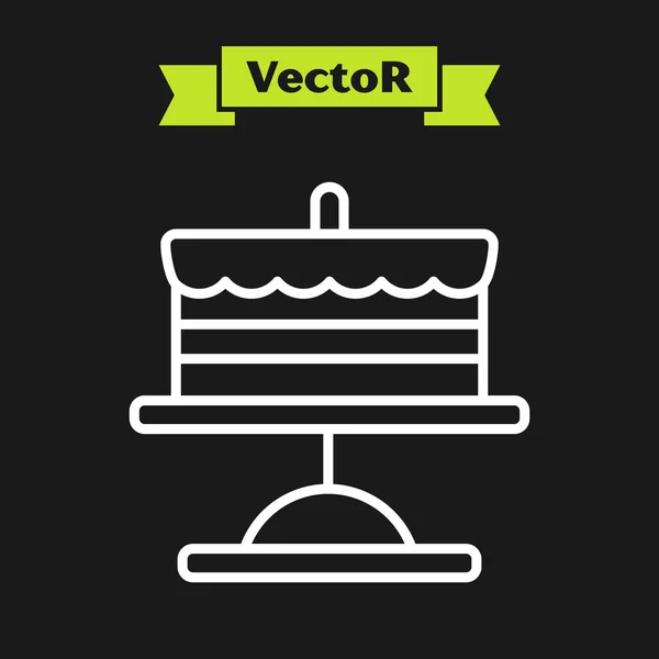 Weiße Linie Kuchen Auf Teller Symbol Isoliert Auf Schwarzem Hintergrund — Stockvektor