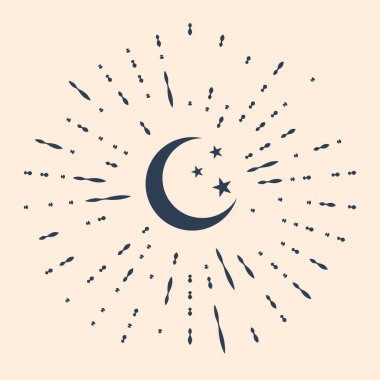 Siyah Ay ve yıldızların simgesi bej arkaplanda izole edilmiş. Soyut çember rastgele noktalar. Vektör İllüstrasyonu.