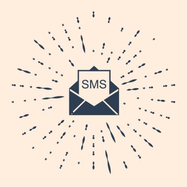 Siyah Zarf simgesi bej arkaplanda izole edildi. Mesaj konsepti alındı. Yeni, e-posta gelen mesaj, SMS. Posta servisi. Soyut çember rastgele noktalar. Vektör İllüstrasyonu.