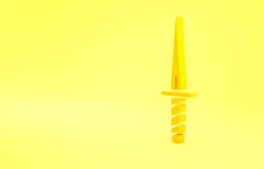 Sarı Hançer ikonu sarı arkaplanda izole edilmiş. Bıçak ikonu. Keskin bıçaklı kılıç. Minimalizm kavramı. 3d illüstrasyon 3B canlandırma.