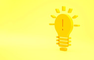 Sarı arkaplanda izole edilmiş fikir ikonu konseptine sahip sarı ampul. Enerji ve fikir sembolü. İlham konsepti. Minimalizm kavramı. 3d illüstrasyon 3d canlandırma.