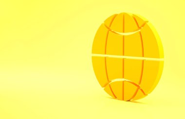 Sarı Küresel Teknoloji veya sosyal ağ simgesi sarı arka planda izole edildi. Minimalizm kavramı. 3d illüstrasyon 3d canlandırma.