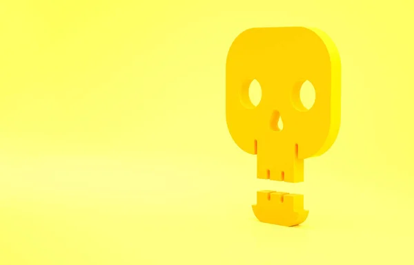 Yellow Skull Icon Isolated Yellow Background Happy Halloween Party Minimalism — ストック写真